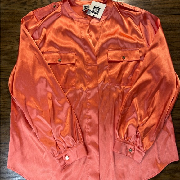 Anne Klein Men's Coral Satin Button Down Shirt - Picture 1 of 9